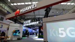 Photo taken on Nov. 20, 2019 shows Huawei's exhibition booth during a press preview for the 2019 World 5G Convention in Beijing, capital of China.