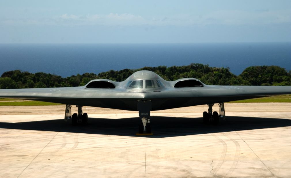 A B-2 Spirit Stealth Bomber at Andersen Air Force Base, Guam.  
