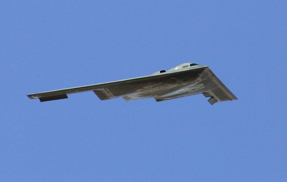 A B-2 Spirit flies by during a US Air Force firepower demonstration at the Nevada Test and Training Range in 2007.