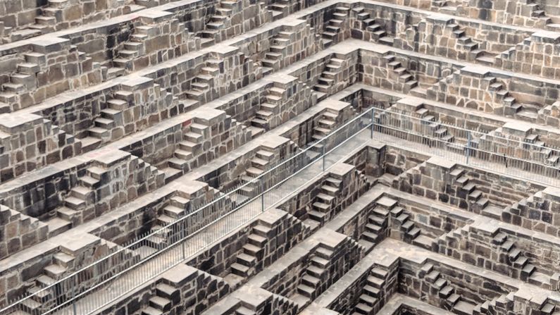 <strong>Chand Baori: </strong>Enigmatic historic sites, stepwells were once used to store water -- particularly in the arid regions of Gujarat and Rajasthan, where they number in the thousands. One of the most impressive architectural structures in India, Chand Baori is made up of 3,500 steps over 13 stories. 