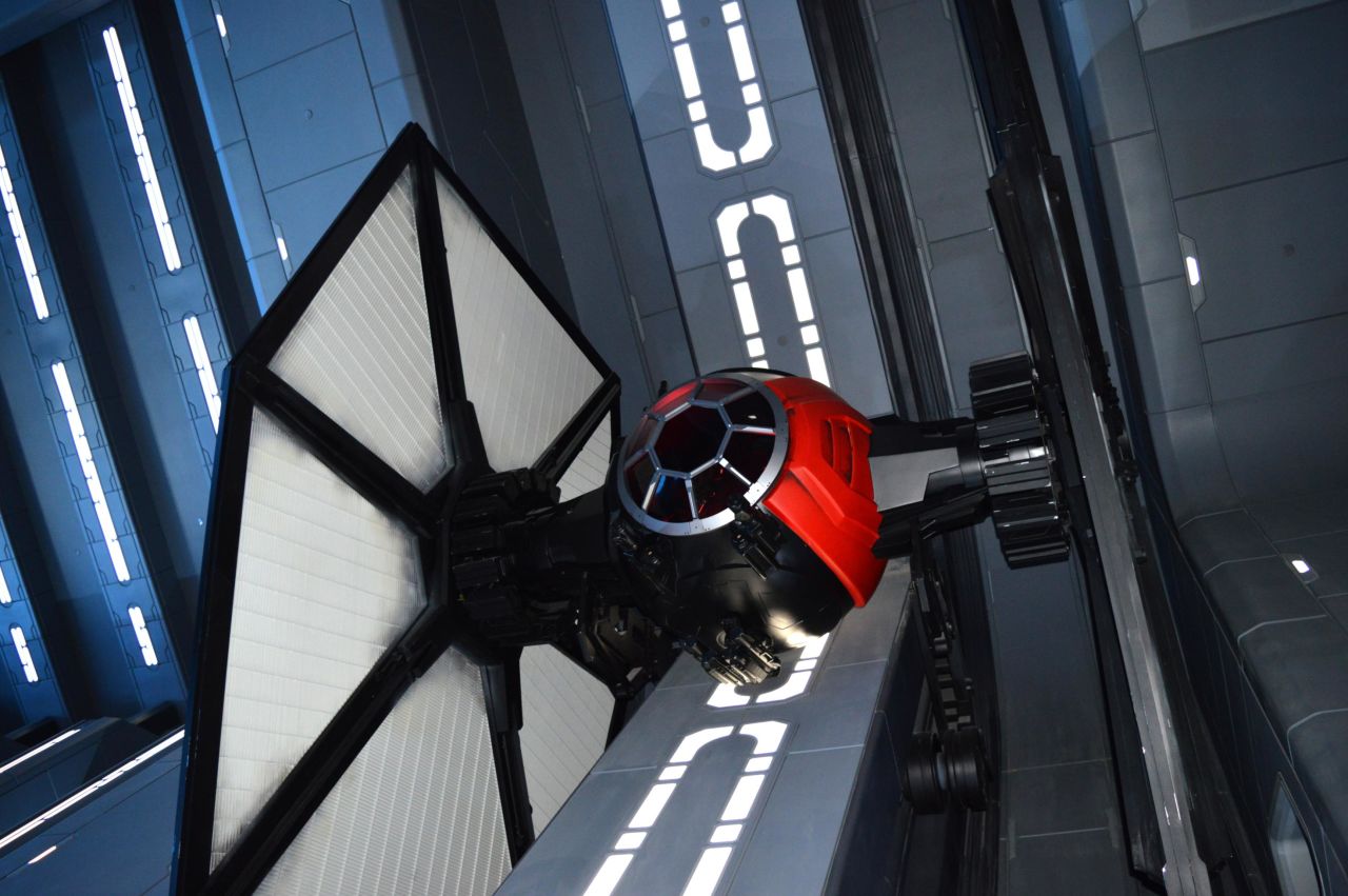 The hangar contains a movie-scale TIE fighter as well.