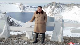 This undated picture released from North Korea's official Korean Central News Agency (KCNA) on December 4, 2019 shows North Korean leader Kim Jong Un posing as he visits battle sites at Mount Paektu, Ryanggang.