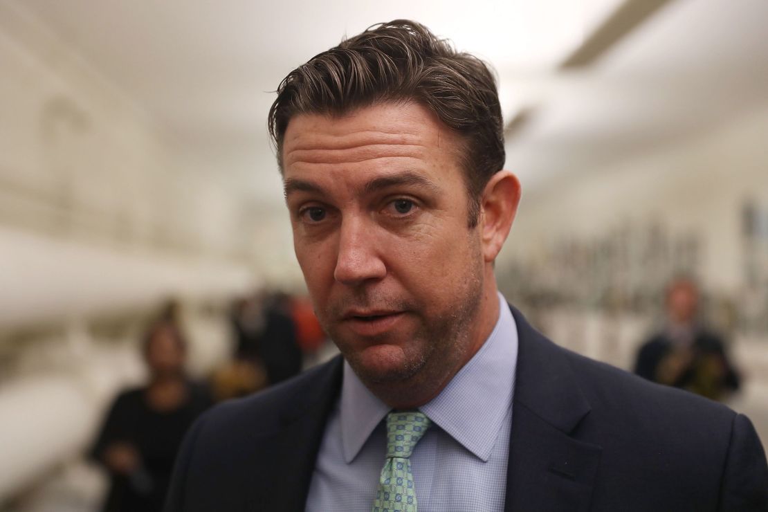 Duncan Hunter speaks to the media before a painting he found offensive and removed is rehung on the U.S. Capitol walls on January 10, 2017 in Washington, DC. 