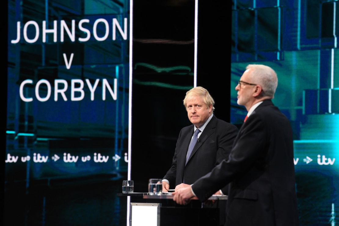 Johnson and Corbyn in a TV debate.