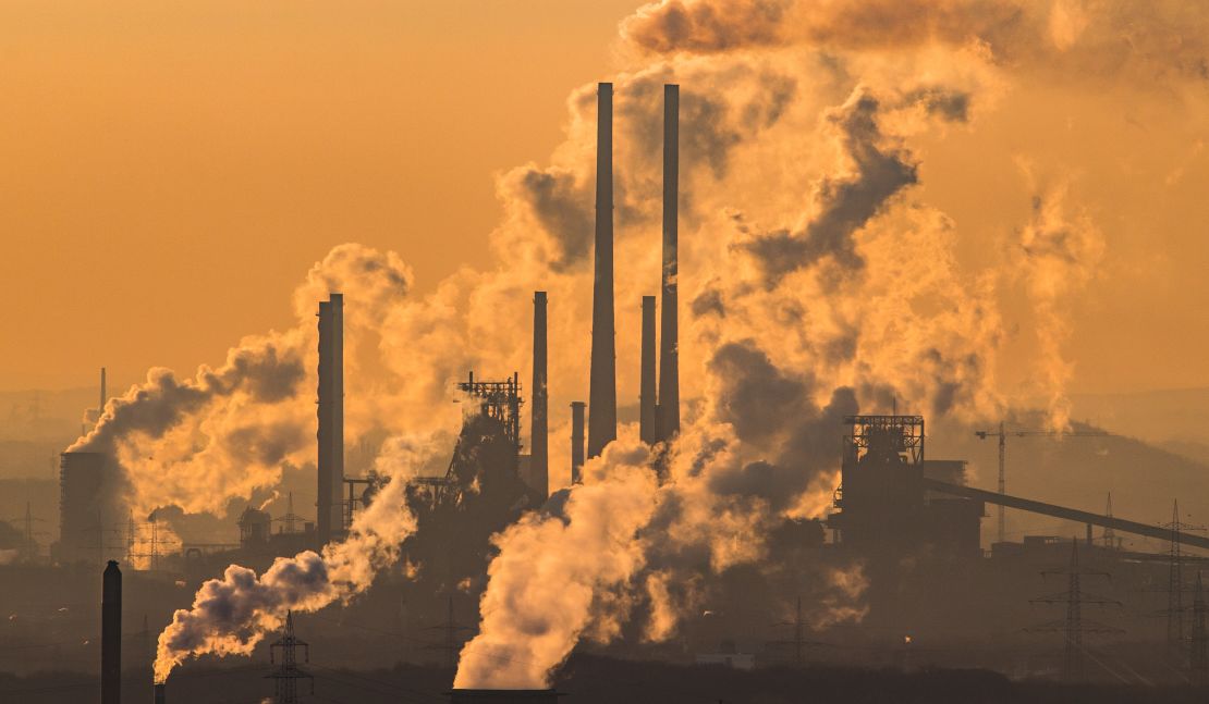 Steam and exhaust rise from a chemical company on a cold winter day on January 6, 2017 in Oberhausen, Germany. 