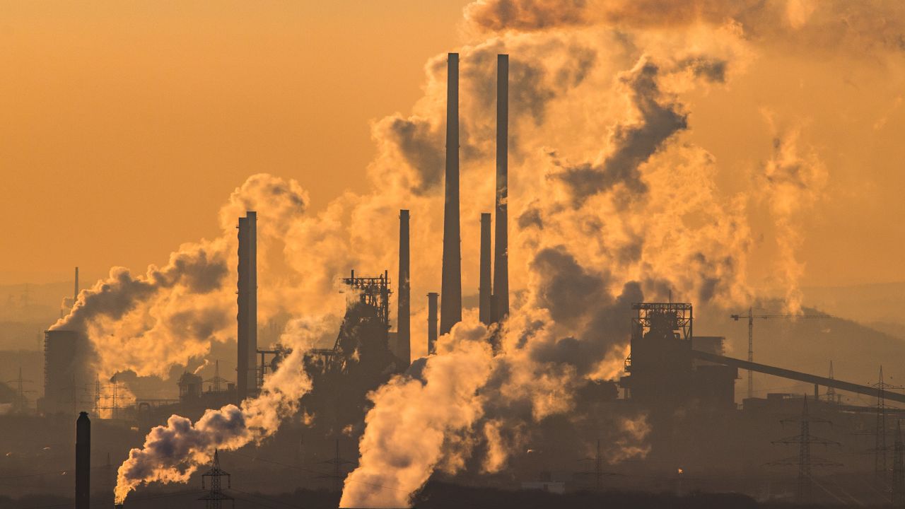 Steam and exhaust rise from a chemical company on a cold winter day on January 6, 2017 in Oberhausen, Germany. 