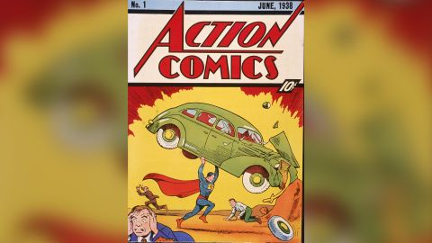 Cover illustration of the comic book Action Comics No. 1 featuring the first appearance of the character Superman (here lifting a car) June 1938. (Photo by Hulton Archive/Getty Images)