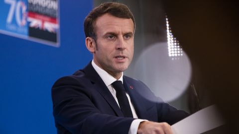 French President Emmanuel Macron speaking at the London NATO summit  in December 2019.