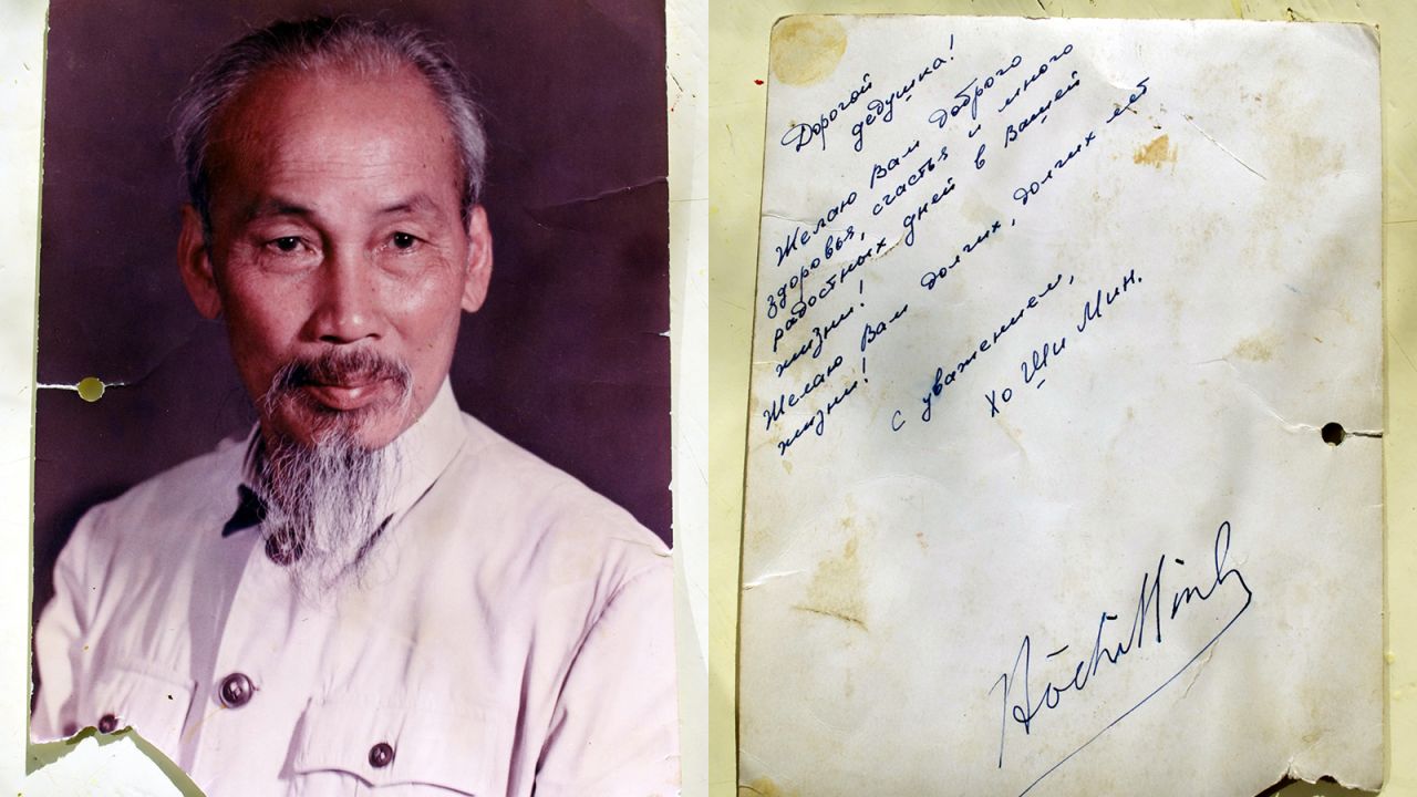 <strong>Postcard from Ho Chi Minh:</strong> Nevertheless, Muslumov had friends in high places. Here's a postcard from Vietnamese leader Ho Chi Minh, addressing him as "Dear Grandpa." 
