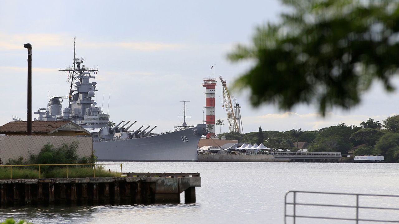 A US naval ship can been seen from Pearl Harbor National Memorial Wednesday, December 4.