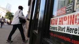 NEW YORK, NY - OCTOBER 05:  A now hiring sign is displayed in the window of a Brooklyn business on October 5, 2018 in New York, United States. Newly released data by the Labor Department on Friday shows that US employers added 134,000 jobs last month. While this was below economists expectations of 185,00, it brought the unemployment rate down to  3.7 percent, the lowest since December 1969.  (Photo by Spencer Platt/Getty Images)