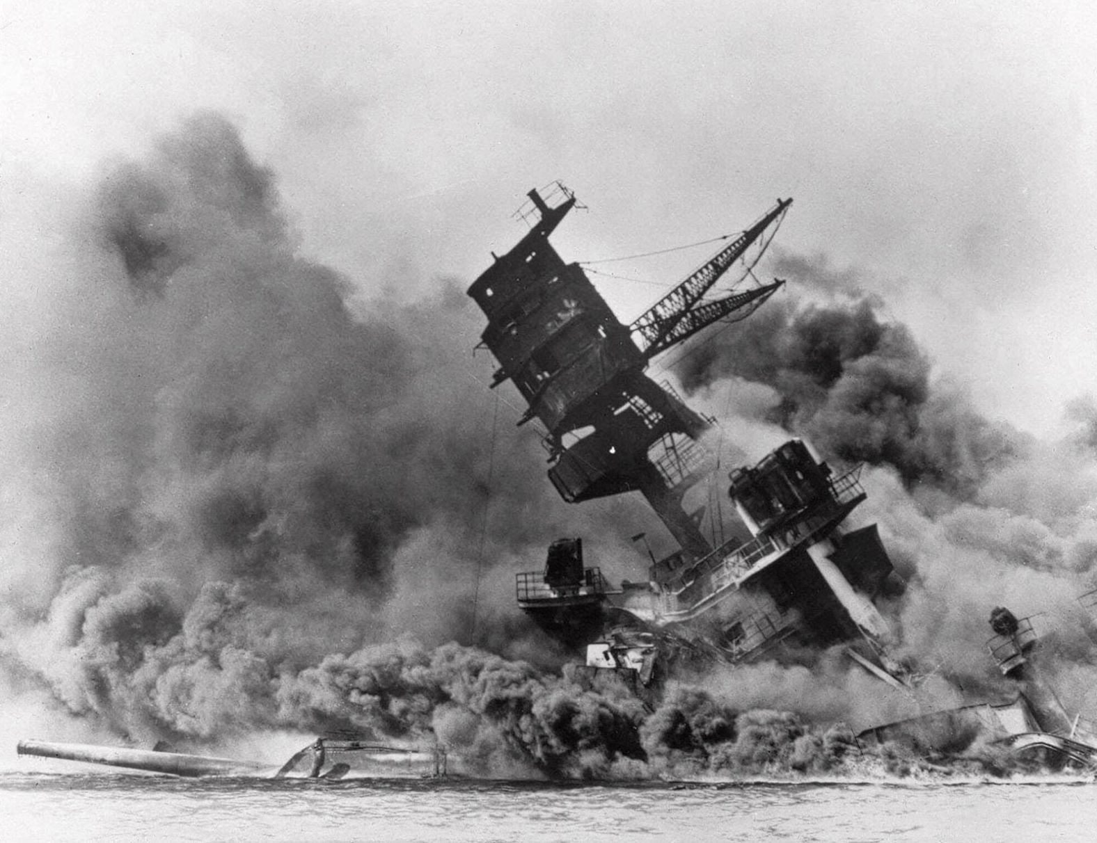 Smoke envelops the USS Arizona before it sank.