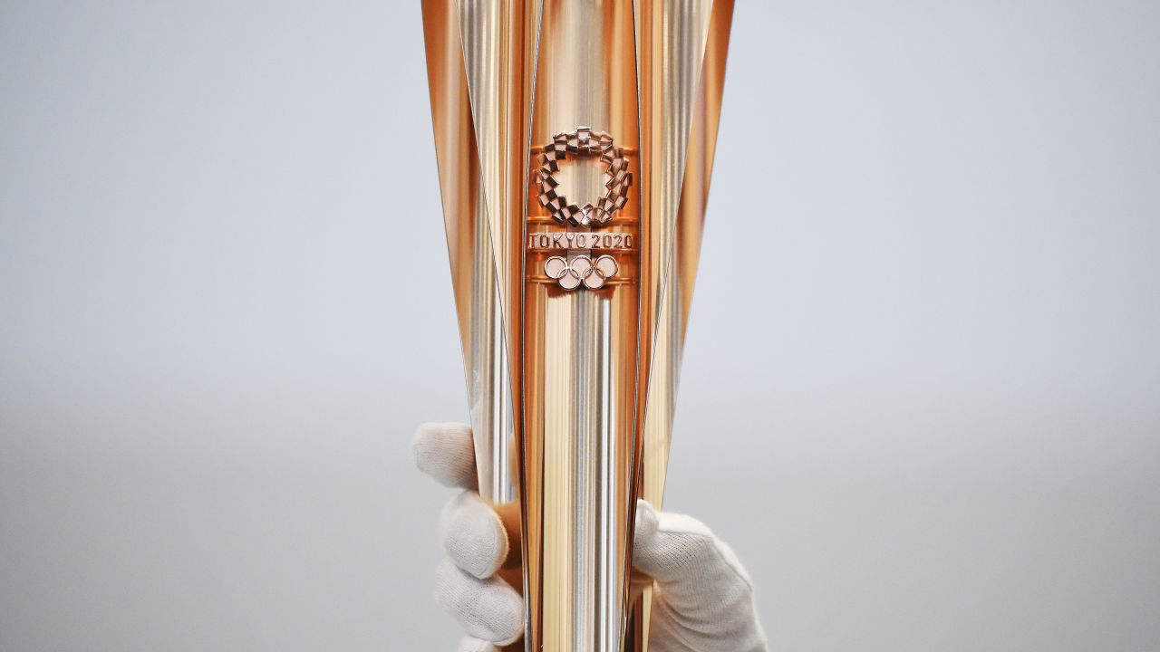 The Tokyo 2020 Olympic Games torch for the torch relay is displayed in Tokyo on March 20, 2019. 