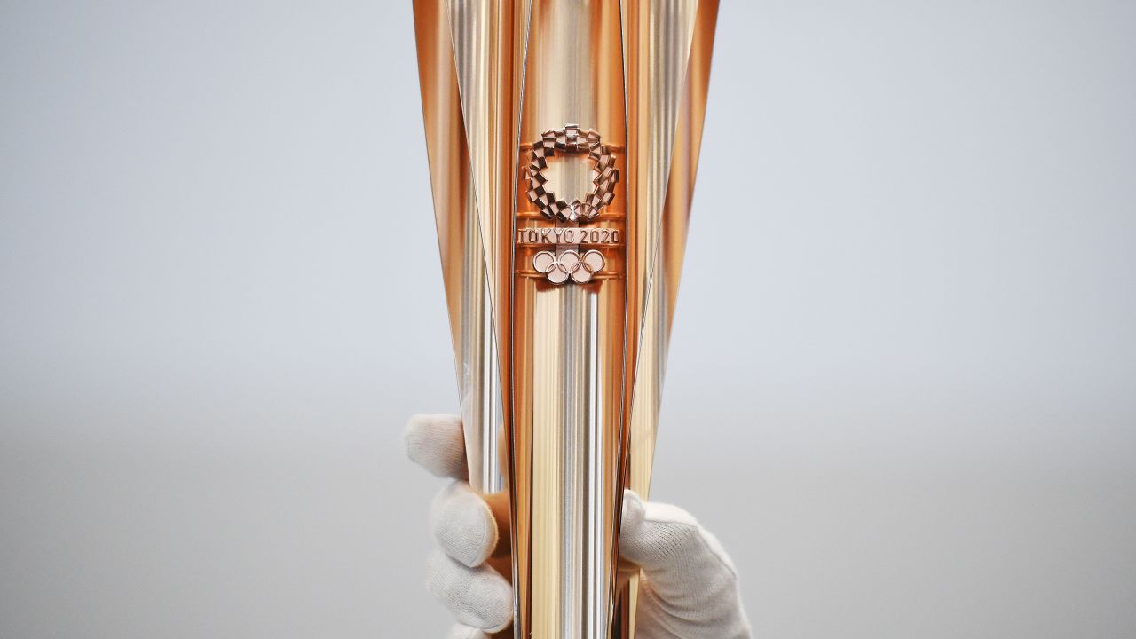 The Tokyo 2020 Olympic Games torch for the torch relay is displayed in Tokyo on March 20, 2019.