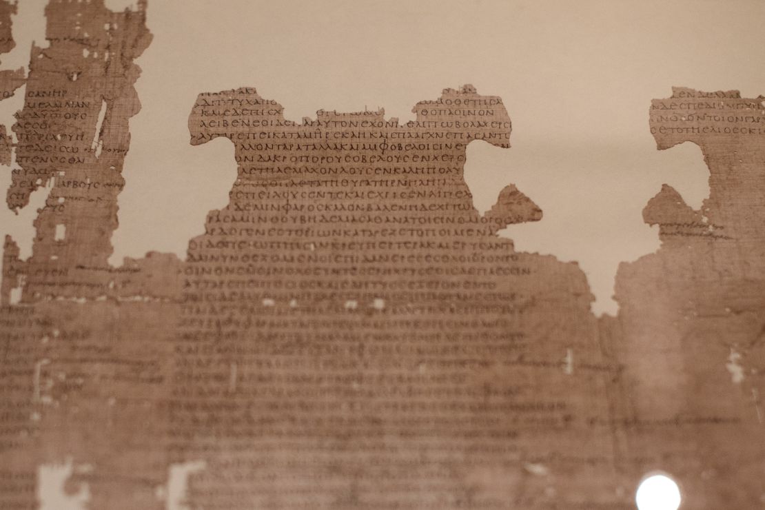 Pieces of parchment found in excavations at the site of Troy is displayed at the British Museum.