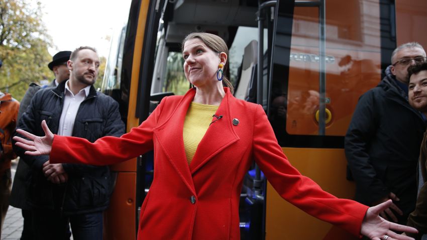 LONDON, ENGLAND - NOVEMBER 16: Leader of the Liberal Democrats Jo Swinson arrives in Bermondsey on November 16, 2019 in London, England. The Lib Dem leader is currently visiting Labour held seats in London on an electric campaign bus. (Photo by Hollie Adams/Getty Images)