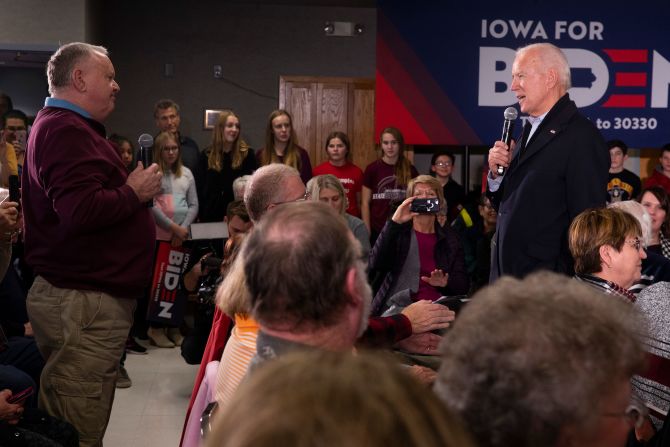 Biden is questioned about his son Hunter during a campaign stop in New Hampton, Iowa, in December 2019. Biden grew visibly frustrated with the man, <a href="index.php?page=&url=https%3A%2F%2Fwww.cnn.com%2F2019%2F12%2F05%2Fpolitics%2Fjoe-biden-damn-liar-exchange%2Findex.html" target="_blank">calling him a "damn liar"</a> after the man accused Biden of sending his son to Ukraine "to get a job and work for a gas company, that he had no experience with gas, nothing." Hunter Biden served on the board of a Ukrainian gas company while his father was vice president. He said recently he used "poor judgment" in serving on the board of the company while his father was pushing anti-corruption measures in Ukraine on behalf of the US government, but he added that he didn't do anything improper. There is no evidence of wrongdoing by either Joe or Hunter Biden.