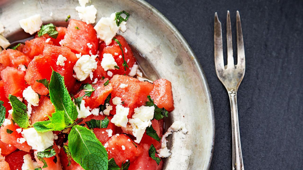The creamy gebna (white cheese) and sweet watermelon are one of the best summer food combos.