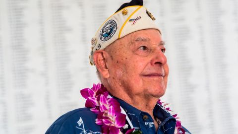 U.S.S. Arizona survivor Lou Conter looks on near the Arizona Remembrance Wall during a memorial service marking the 74th Anniversary of the attack on the U.S. naval base at Pearl Harbor on December 07, 2015.
