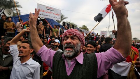 Demonstrators rally in Baghdad's Tahrir Square.