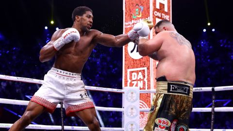 Anthony Joshua punches Andy Ruiz Jr. during their title fight in Saudi Arabia on Saturday.