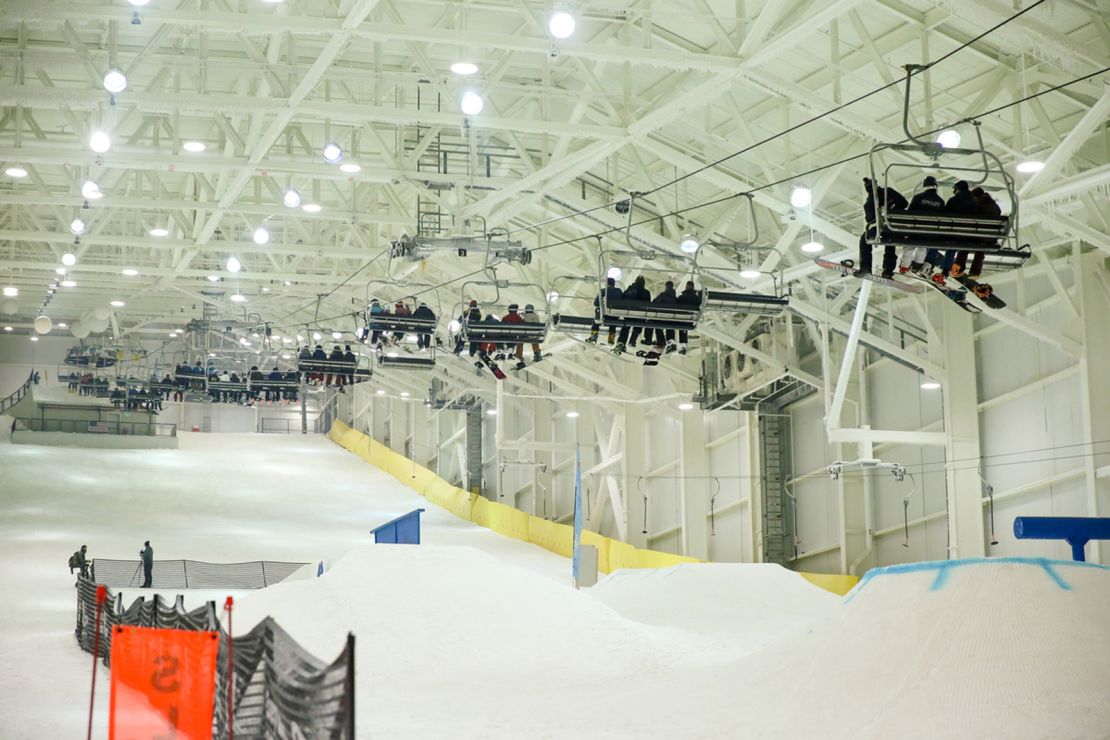 Skiers ride one of the park's four ski lifts.