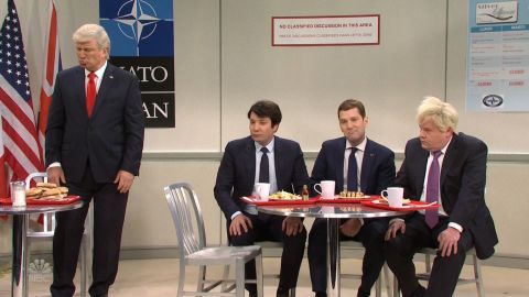 US President Donald Trump (Alec Baldwin) wonders why he can't sit with the cool kids of NATO in the "Saturday Night Live" cold open on Saturday, December 7, 2019.