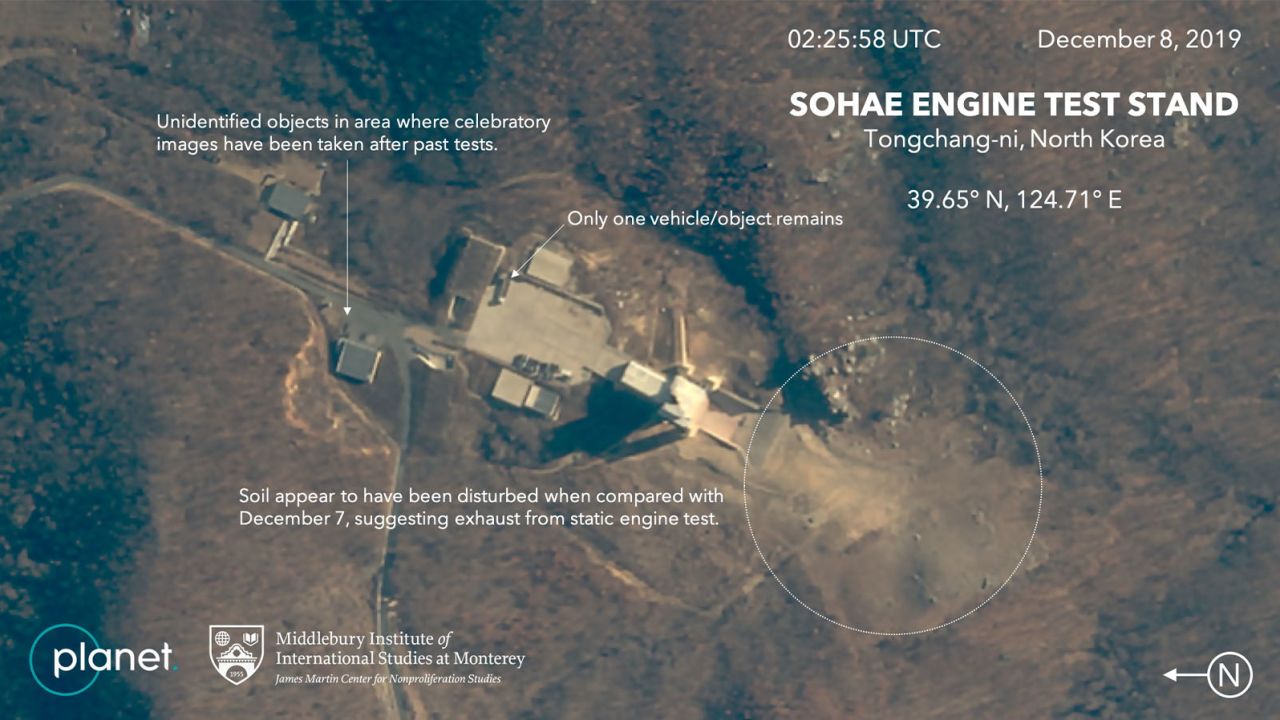 Commercial satellite images of a site in North Korea after a suspected engine test may have recently occurred.