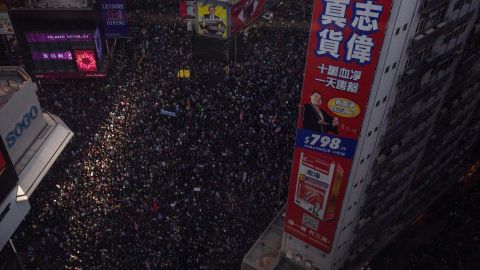 Protesters crowd roads in the Causeway Bay of Hong Kong, on December 8, 2019. 