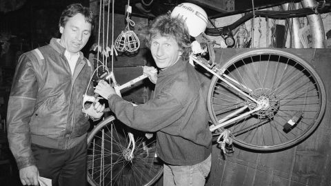 Rene Auberjonois, center, is backstage at the Eugene O'Neill Theatre in New York with actor John Ritter after a performance of the musical, "Big River: The Adventures of Huckleberry Finn."