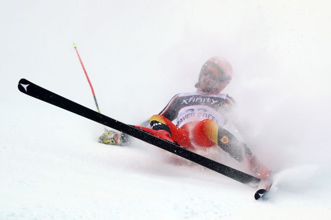 Canada's Erik Read crashes on the Birds of Prey course during the Audi FIS Alpine Ski World Cup Men's Giant Slalom on Sunday, December 8, in Beaver Creek, Colorado.