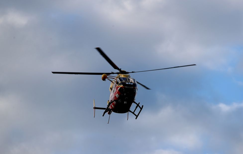 A rescue helicopter arrives at the Whakatane Airport.