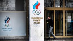 A man walks in front of the Russian Olympic Committee (ROC) headquarters in Moscow on December 6, 2019. - The executive committee of the World Anti-Doping Agency will meet in Lausanne on December 9 to consider a recommendation for the ban, which would exclude Russians from major sports events including the 2020 Tokyo Olympics and 2022 Beijing Winter Olympics. A WADA review panel has accused Moscow of falsifying laboratory data handed over to investigators as part of a probe into the doping allegations that have plagued Russia for years. (Photo by Alexander NEMENOV / AFP) (Photo by ALEXANDER NEMENOV/AFP via Getty Images)