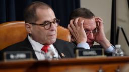House Judiciary Committee ranking member Rep. Doug Collins, R-Ga., right, and House Judiciary Committee Chairman Rep. Jerrold Nadler, D-N.Y., left, listen as Democratic staff attorney Daniel Goldman and Republican staff attorney Steve Castor testify as the House Judiciary Committee hears investigative findings in the impeachment inquiry of President Donald Trump, Monday, Dec. 9, 2019, on Capitol Hill in Washington.(AP Photo/Susan Walsh)