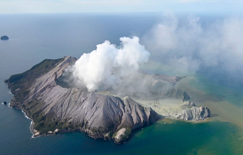 An aerial photo shows White Island, New Zealand, after a volcanic eruption on Monday, December 9.