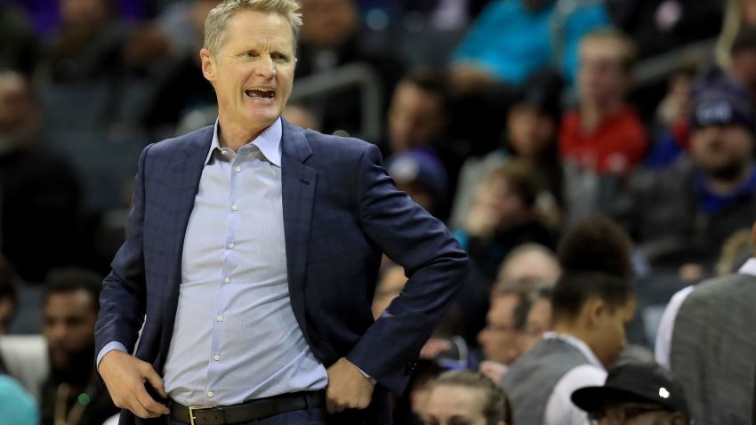 CHARLOTTE, NORTH CAROLINA - DECEMBER 04: Head coach Steve Kerr of the Golden State Warriors watches on against the Charlotte Hornets during their game at Spectrum Center on December 04, 2019 in Charlotte, North Carolina. NOTE TO USER: User expressly acknowledges and agrees that, by downloading and or using this photograph, User is consenting to the terms and conditions of the Getty Images License Agreement. (Photo by Streeter Lecka/Getty Images)