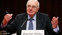 WASHINGTON - MAY 14:  Former Federal Reserve Chairman Paul Volcker testifies before the Joint Economic Committee May 14, 2008 on Capitol Hill in Washington, DC. The full committee met for a hearing on "Wall Street to Main Street: Is the Credit Crisis Over and What Can the Federal Government Do to Prevent Unnecessary Systemic Risk in the Future?"  (Photo by Win McNamee/Getty Images)