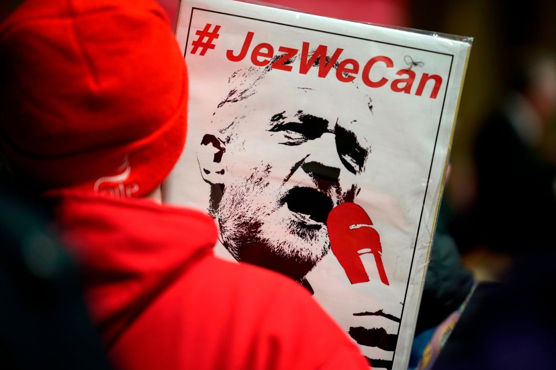 Supporters listen to Labour leader Jeremy Corbyn during a campaign event in Wales on December 08.