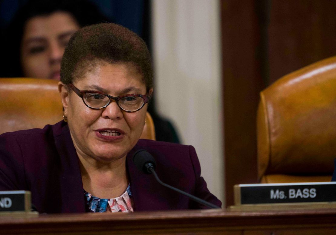 Rep. Karen Bass of California asks a question during a hearing on Capitol Hill in December 2019.
