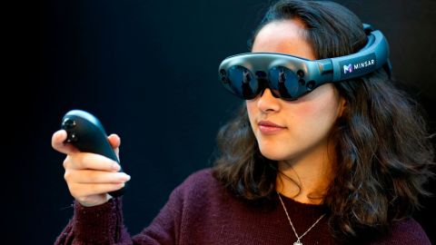 A visitor tries a virtual reality helmet Magic Leap One during the Virtuality Paris 2019 show on November 21, 2019 in Paris, France.