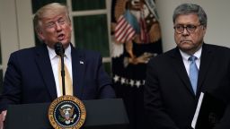 WASHINGTON, DC - JULY 11: U.S. President Donald Trump makes a statement on the census with Attorney General William Barr in the Rose Garden of the White House on July 11, 2019 in Washington, DC. President Trump, who had previously pushed to add a citizenship question to the 2020 census, announced that he would direct the Commerce Department to collect that data in other ways.  (Photo by Alex Wong/Getty Images)