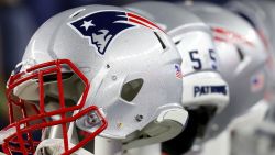 FOXBOROUGH, MASSACHUSETTS - OCTOBER 10: A detailed view of the helmets of New England Patriots prior to the game against the New York Giants at Gillette Stadium on October 10, 2019 in Foxborough, Massachusetts. (Photo by Maddie Meyer/Getty Images)