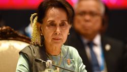 Myanmar's State Counsellor Aung San Suu Kyi attends the 22nd ASEAN-Japan Summit in Bangkok on November 4, 2019, on the sidelines of the 35th Association of Southeast Asian Nations (ASEAN) Summit. (Photo by Lillian SUWANRUMPHA / AFP) (Photo by LILLIAN SUWANRUMPHA/AFP via Getty Images)