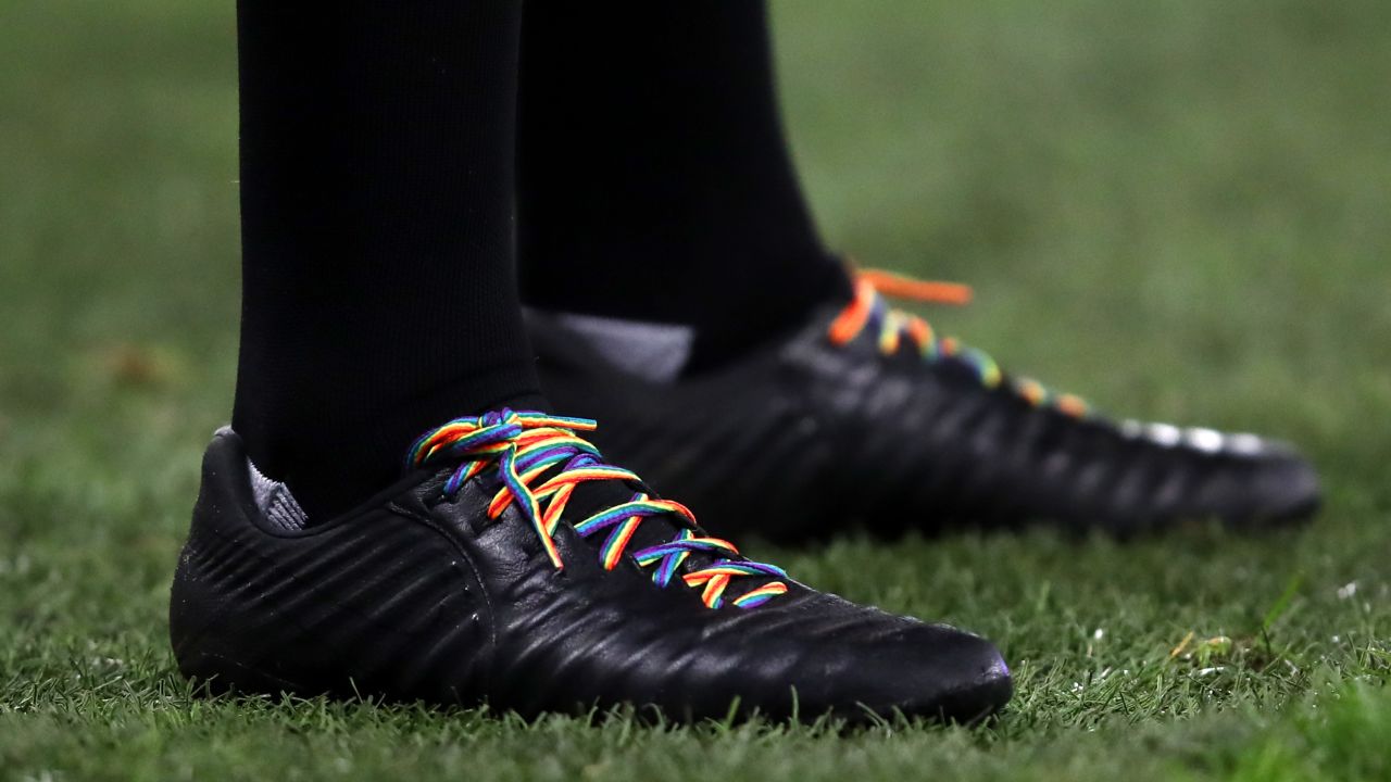 Everything from corner flags, advertising boards and shoe laces had a rainbow theme. 