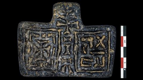 Archeologists found this stone pendant, inscribed with the word "venerable" in ancient Ethiopic or Ge'ez with a cross on the left. They said it was "clearly important in terms of ancient Christian iconography." 
