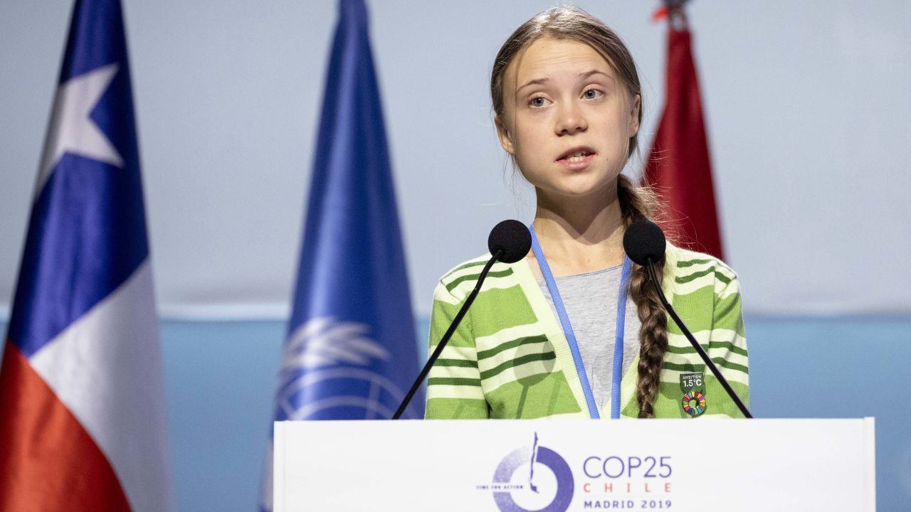 Thunberg gives a speech at the COP25 Climate Conference in Madrid on Wednesday.