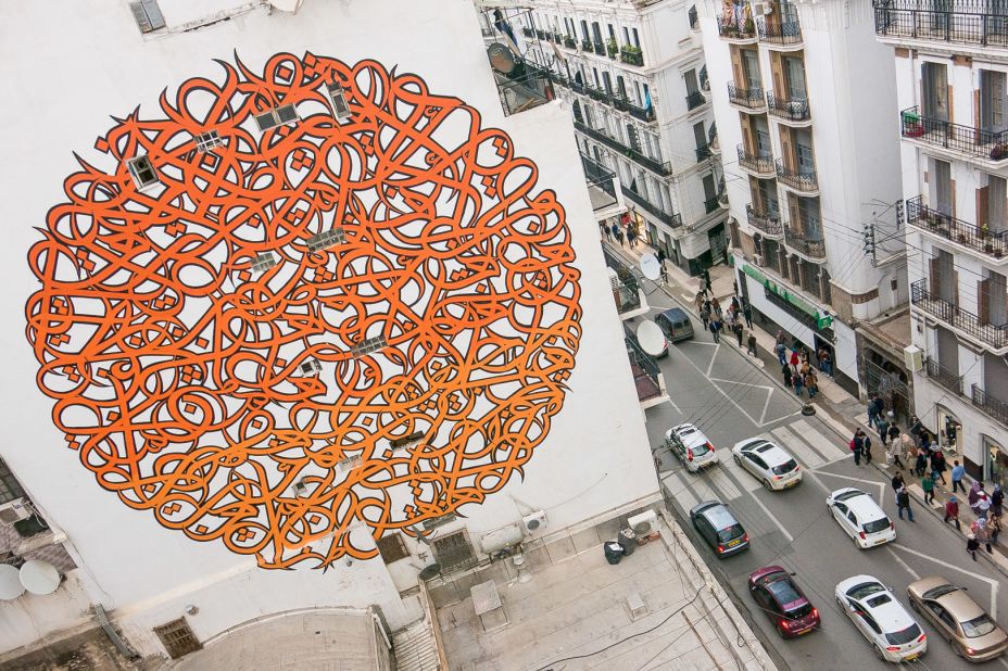 Mural in Algiers, Algeria, uses lyrics from a song by singer Dahman Al Harrachi.