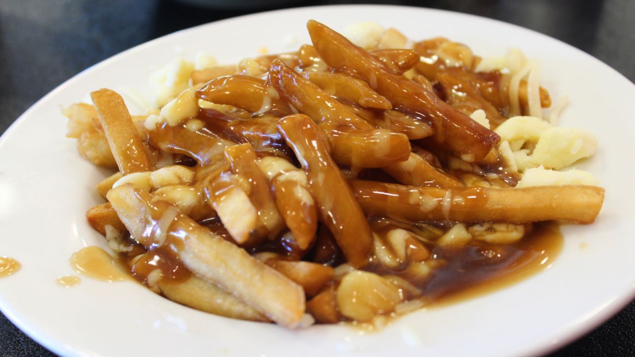The almighty poutine is made up of fries, cheese curds and gravy. 