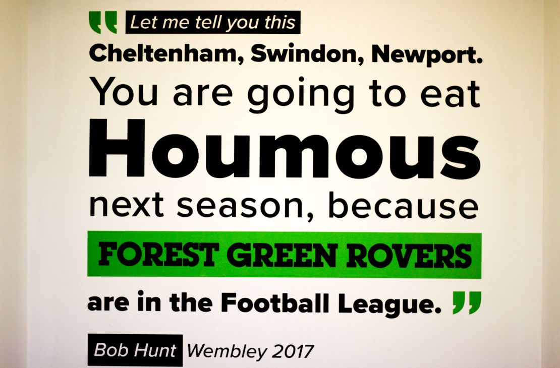 Bob Hunt's famous call to rival clubs following Forest Green Rovers' promotion to League Two in 2017 is now immortalized on the walls of the New Lawn.