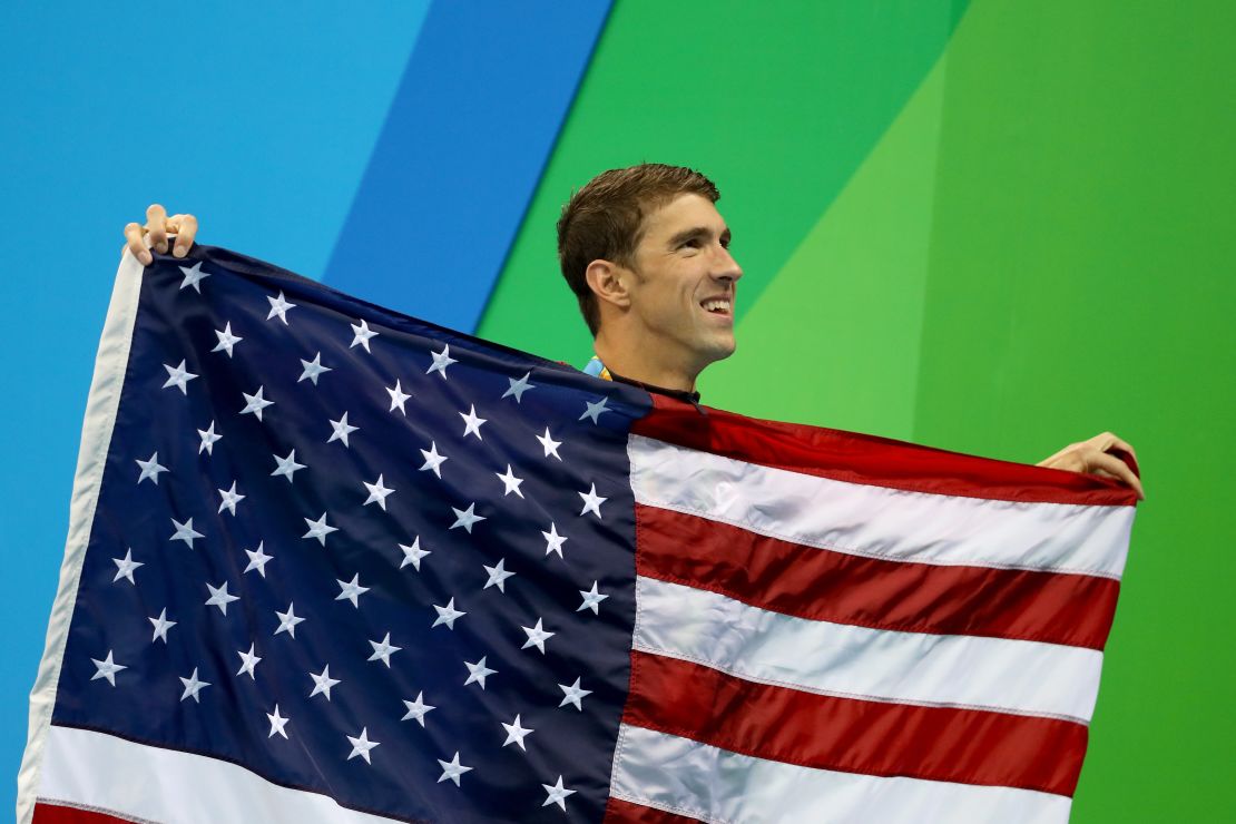 Phelps receives his gold medal following the men's 4 x 100m medley relay at the Rio Olympics in 2016.